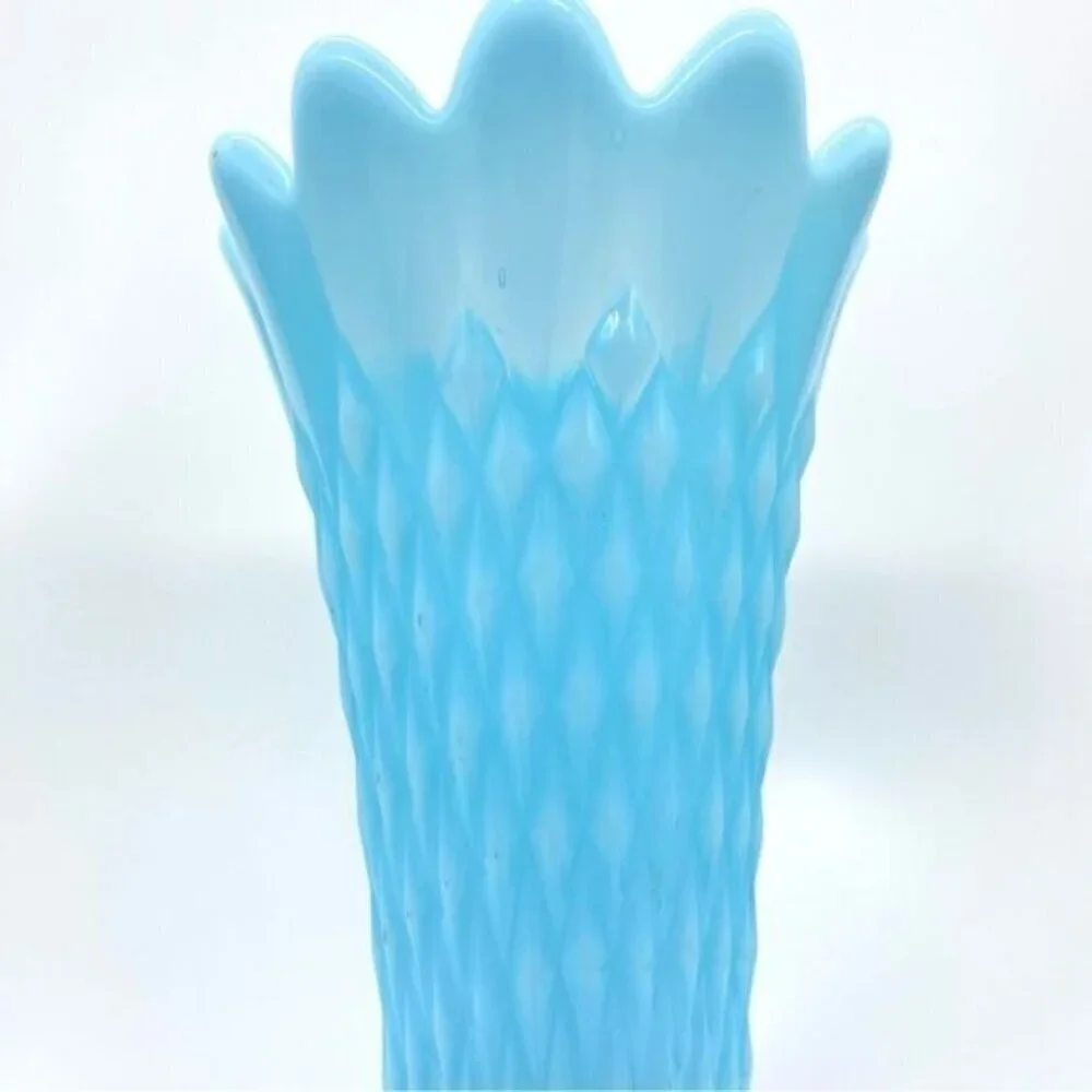 Northwood Blue Opalescent Swung Glass Diamond Point Vase